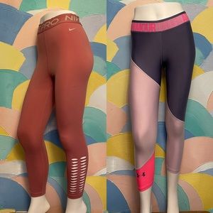 Bundle Nike & under Armour pink and purple leggings. Size M